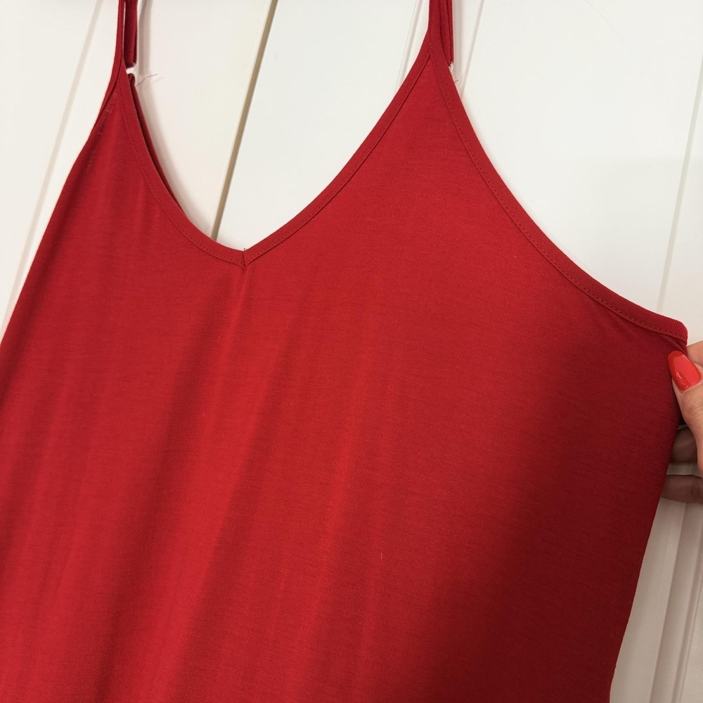 Wine Red Slip Maxi Dress Womens XL V-Neck Spaghetti Strap Pockets Jersey